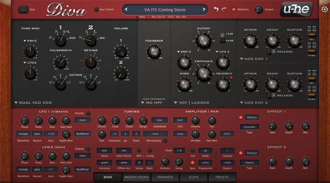 U-He Diva analog synthesizer interface overview