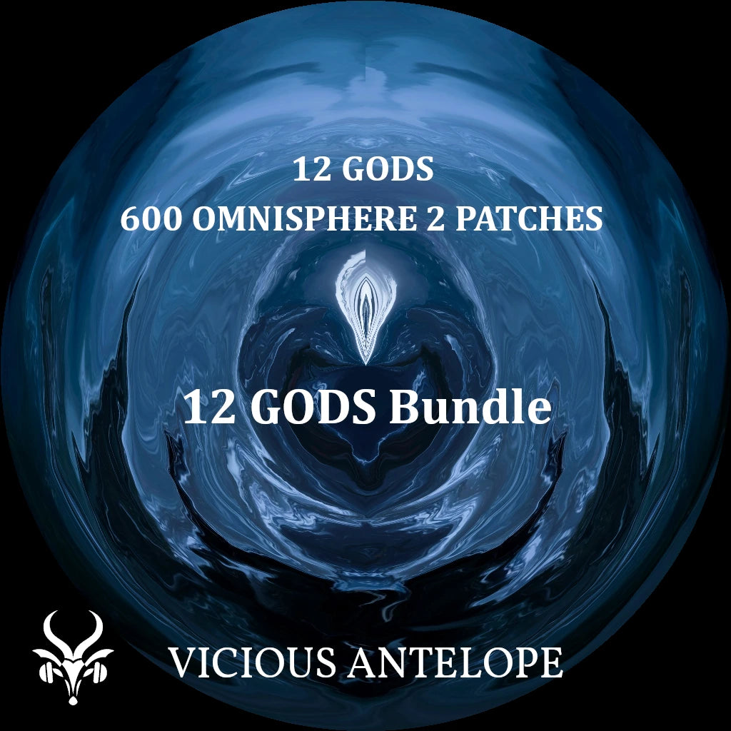 12 Gods Bundle preset library cover artwork for Omnisphere 3 – Vicious Antelope