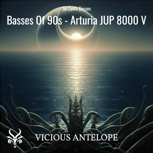 Basses Of 90s preset pack cover artwork for Arturia – Vicious Antelope