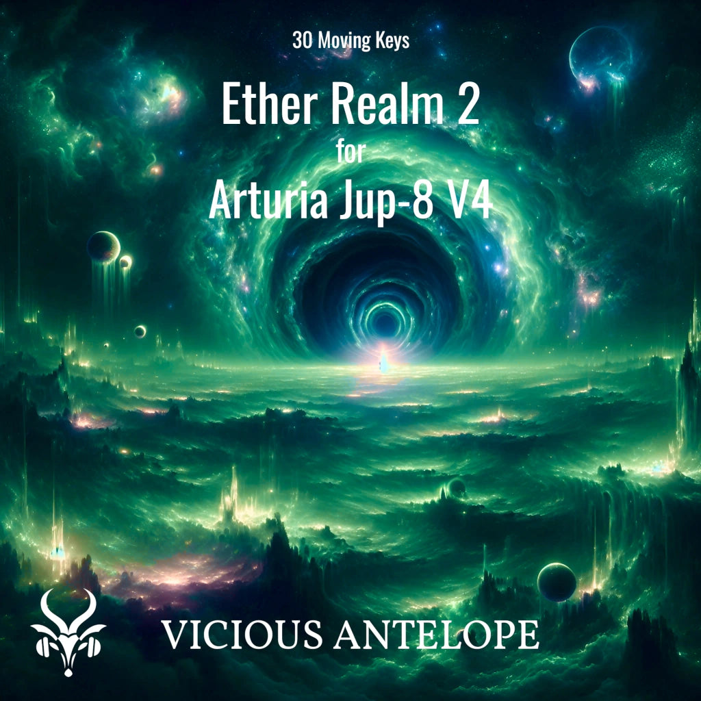 Ether Realm 2 preset pack cover artwork for Arturia – Vicious Antelope