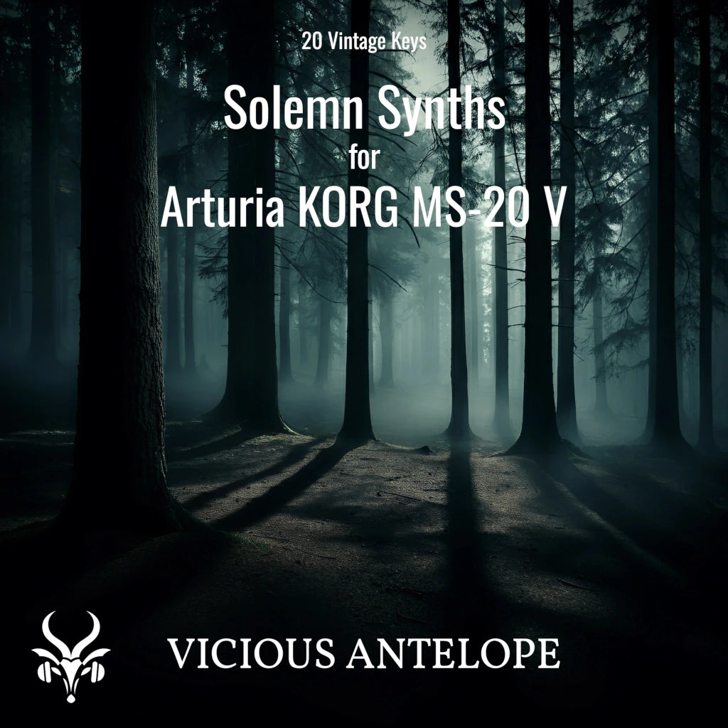 Solemn Synths preset pack cover artwork for Arturia – Vicious Antelope