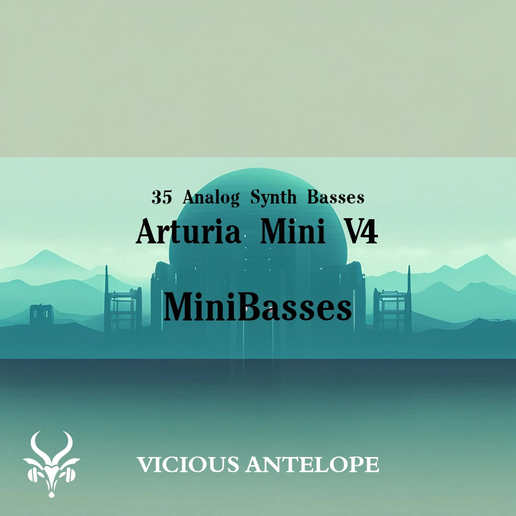 Mini Basses preset pack cover artwork for Arturia – Vicious Antelope