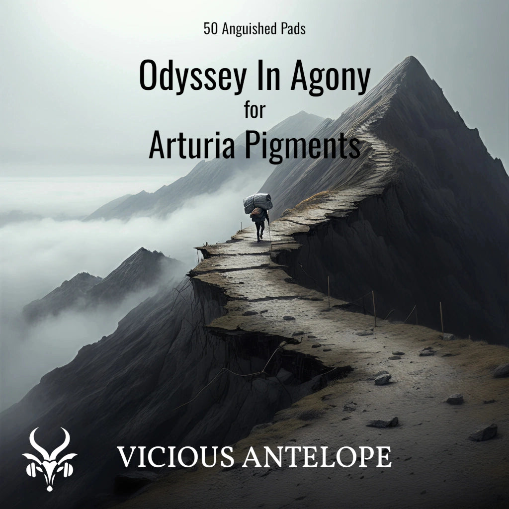 Odyssey In Agony preset pack cover artwork for Arturia Pigments – Vicious Antelope