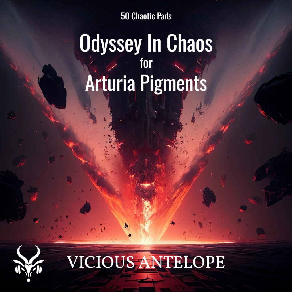 Odyssey In Chaos preset pack cover artwork for Arturia Pigments – Vicious Antelope