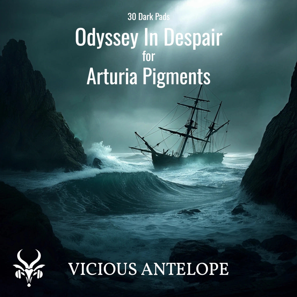 Odyssey In Despair preset pack cover artwork for Arturia Pigments – Vicious Antelope