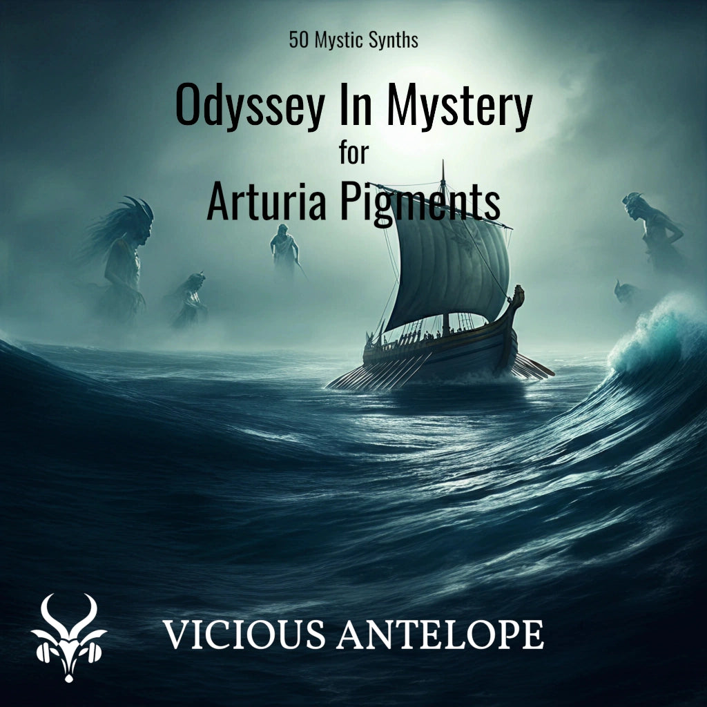 Odyssey In Mystery preset pack cover artwork for Arturia Pigments – Vicious Antelope