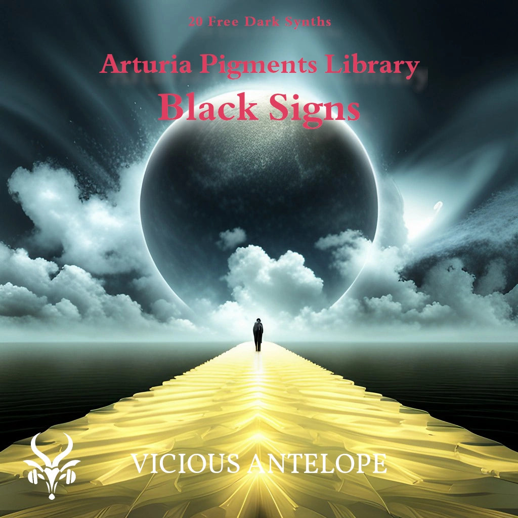 Black Signs preset pack cover artwork for Arturia Pigments – Vicious Antelope