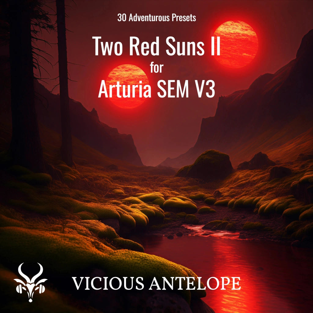 Two Red Suns II preset pack cover artwork for Arturia – Vicious Antelope