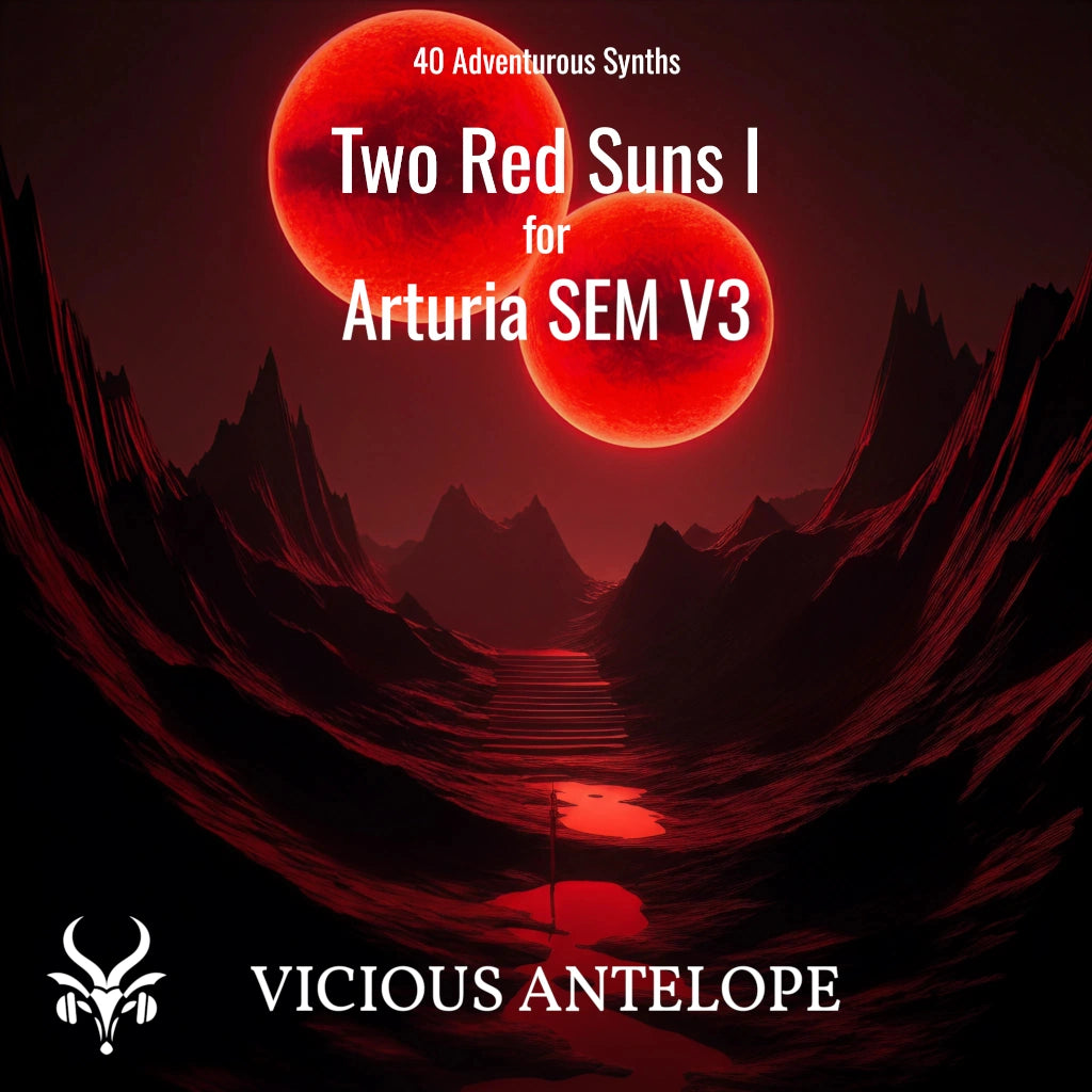 Two Red Suns I preset pack cover artwork for Arturia – Vicious Antelope