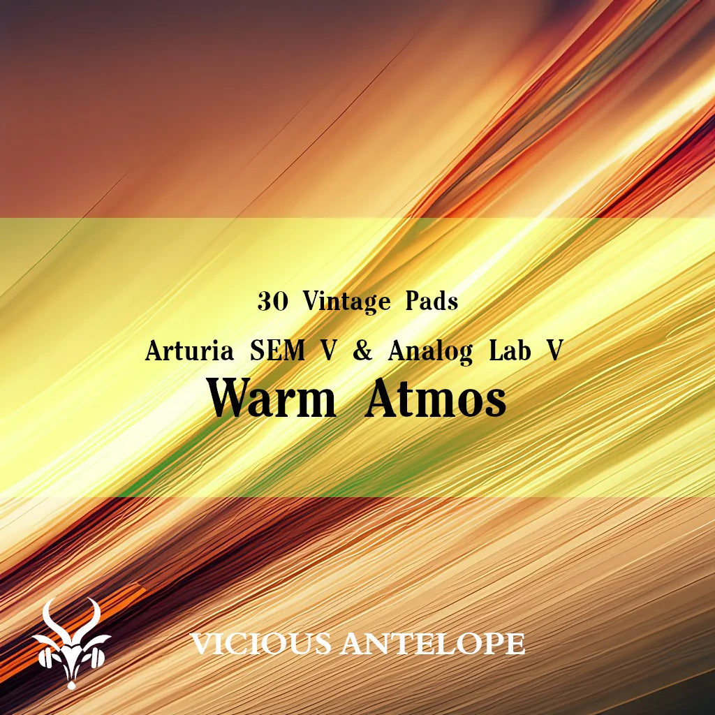 Warm Atmos preset pack cover artwork for Arturia – Vicious Antelope
