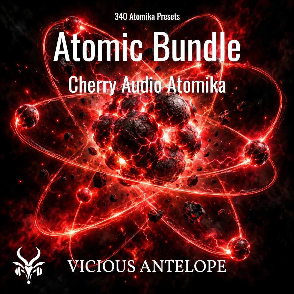 Atomic Bundle artwork for Cherry Audio Atomika featuring 340 vintage synthesizer presets