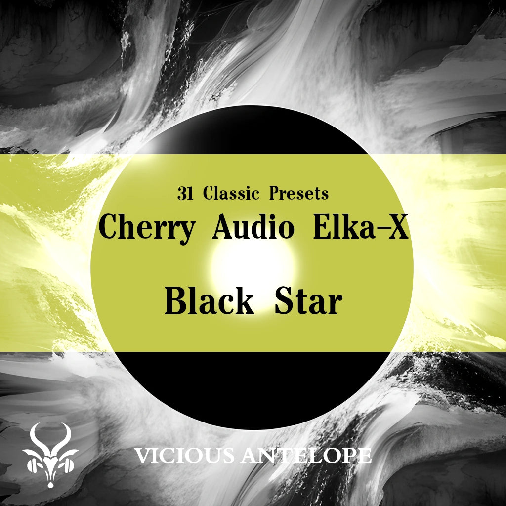 Black Star preset pack cover artwork for Cherry Audio ELKA-X – Vicious Antelope