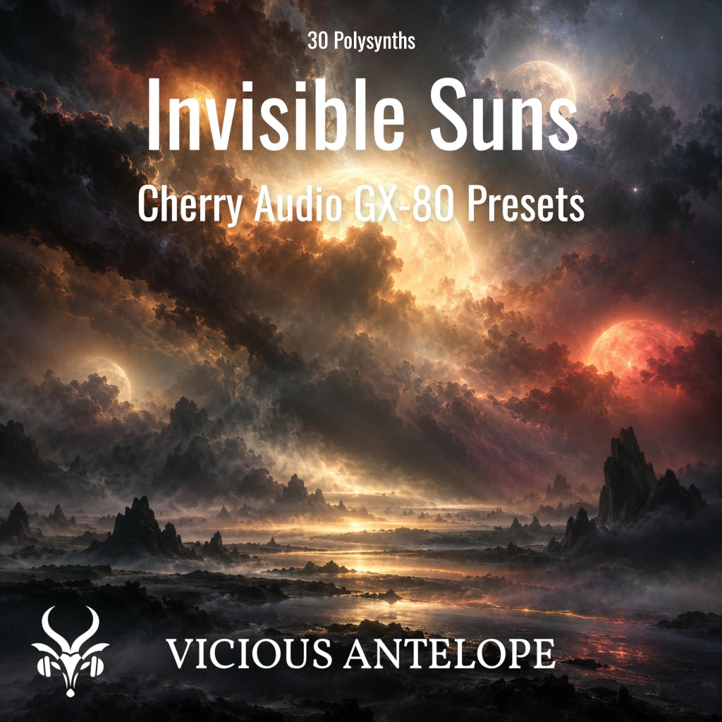 Invisible Suns cover artwork for 30 vintage organic Cherry Audio GX-80 synthesizer presets