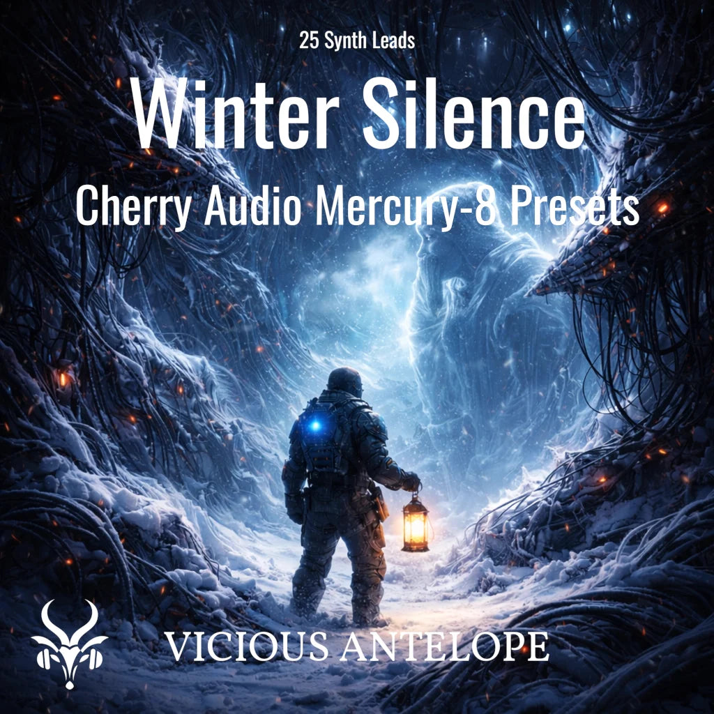 Winter Silence preset pack artwork for Cherry Audio Mercury-8 synth leads by Vicious Antelope