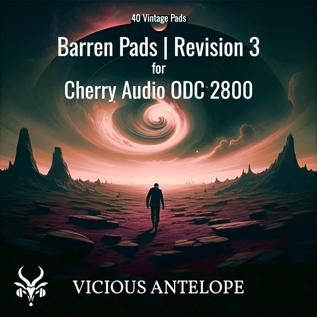 Barren Pads Revision 3 preset pack cover artwork for Cherry Audio – Vicious Antelope