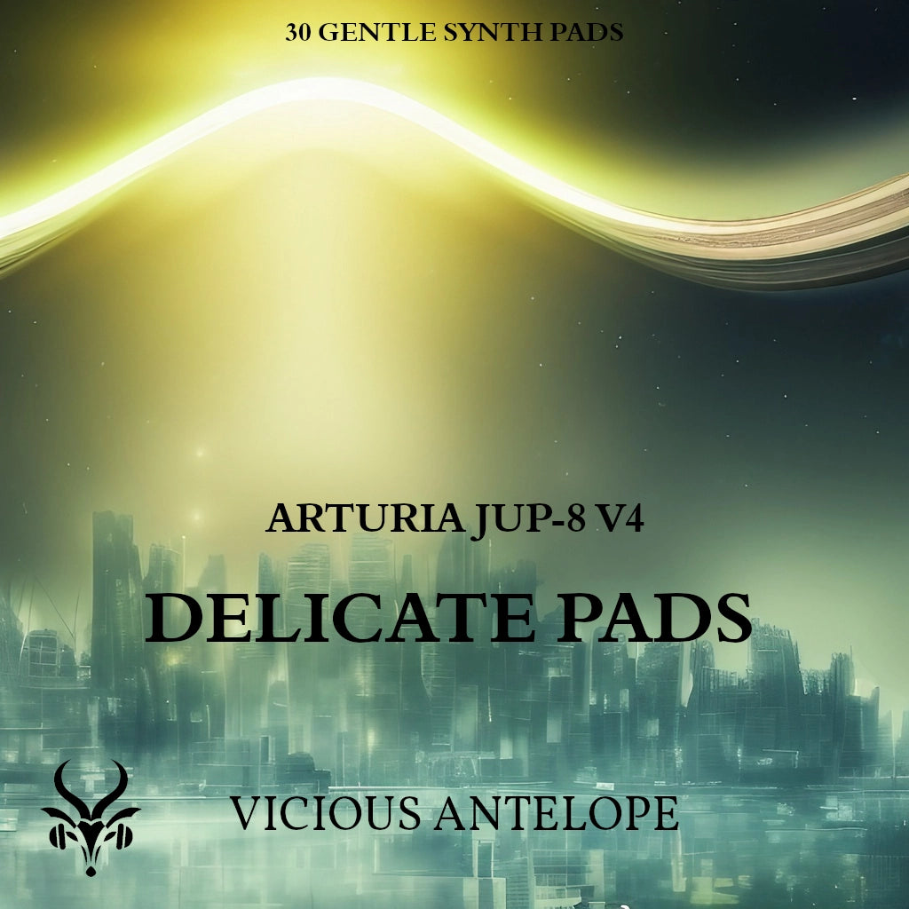 Delicate Pads preset pack cover artwork for Arturia – Vicious Antelope
