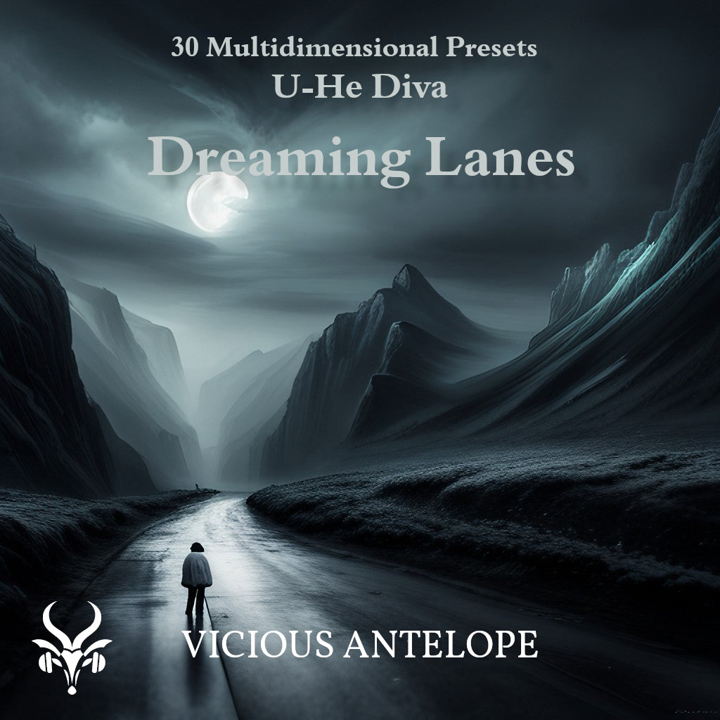 Dreaming Lanes preset pack cover artwork for U-He Diva – Vicious Antelope