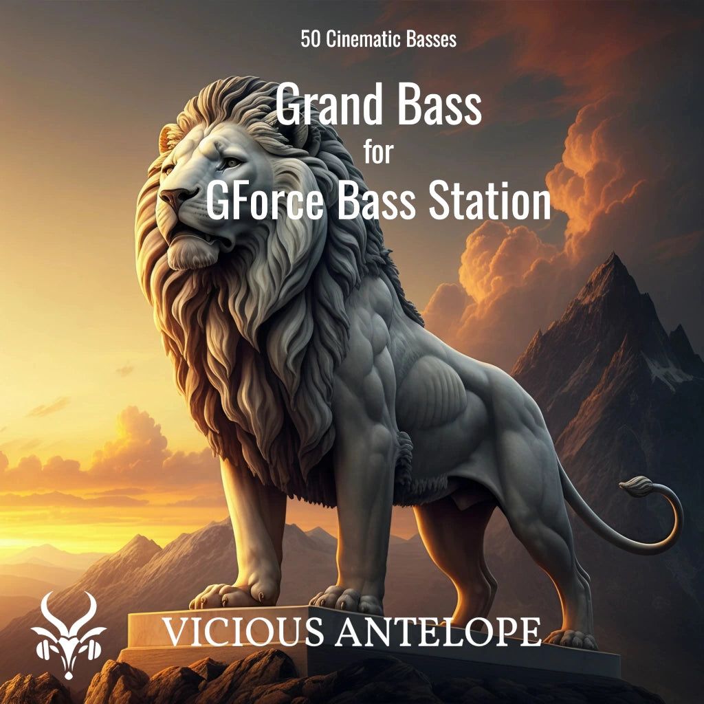 Grand Bass preset pack cover artwork for GForce Bass Station – Vicious Antelope