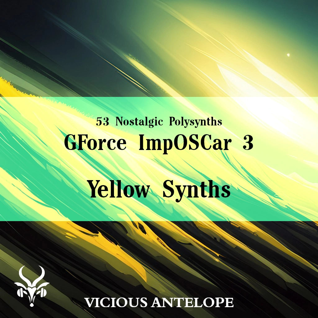 Yellow Synths preset pack cover artwork for GForce ImpOSCAr 3 – Vicious Antelope