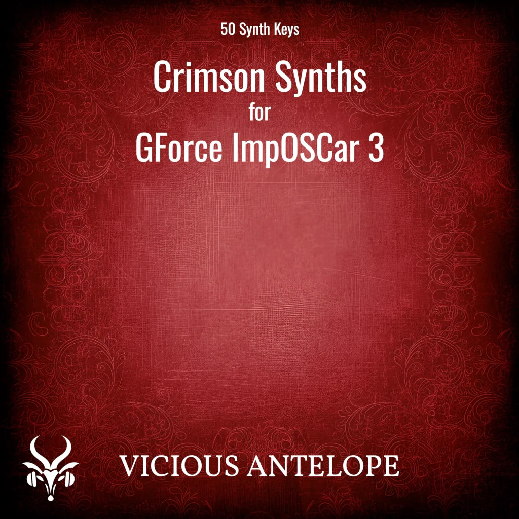Crimson Synths preset pack cover artwork for GForce ImpOSCAr 3 – Vicious Antelope