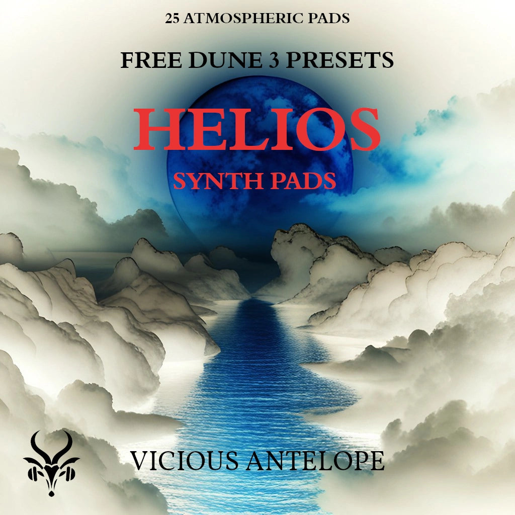 Helios Synth Pads preset library cover artwork for Dune 3 – Vicious Antelope