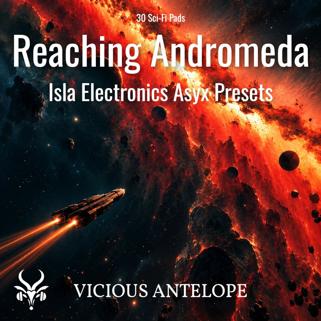 Reaching Andromeda soundbank cover artwork for Isla Electronics Asyx synth pad presets.