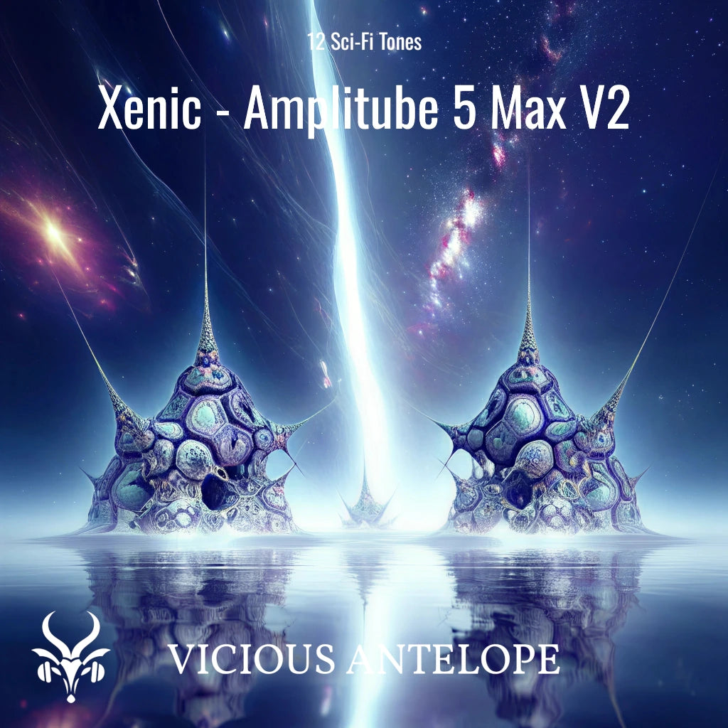 Xenic guitar pack cover artwork for Amplitube 5 Max V2 – Vicious Antelope