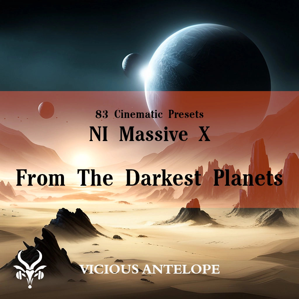 From The Darkest Planets preset pack cover artwork for Massive X – Vicious Antelope