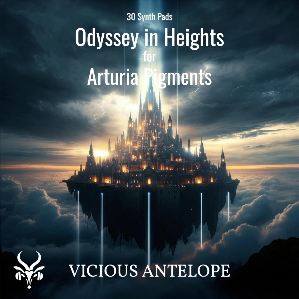 Odyssey In Heights preset pack cover artwork for Arturia Pigments – Vicious Antelope