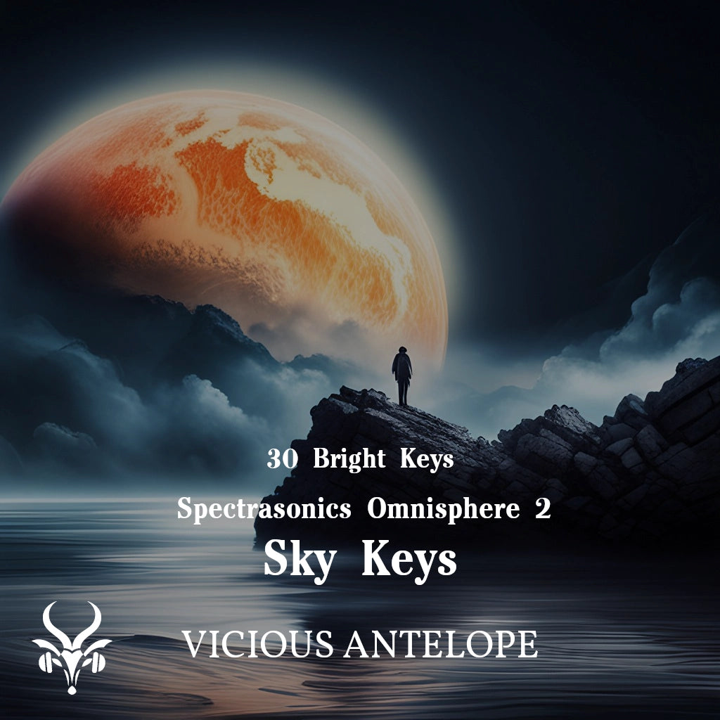 Sky Keys preset library cover artwork for Omnisphere 3 – Vicious Antelope
