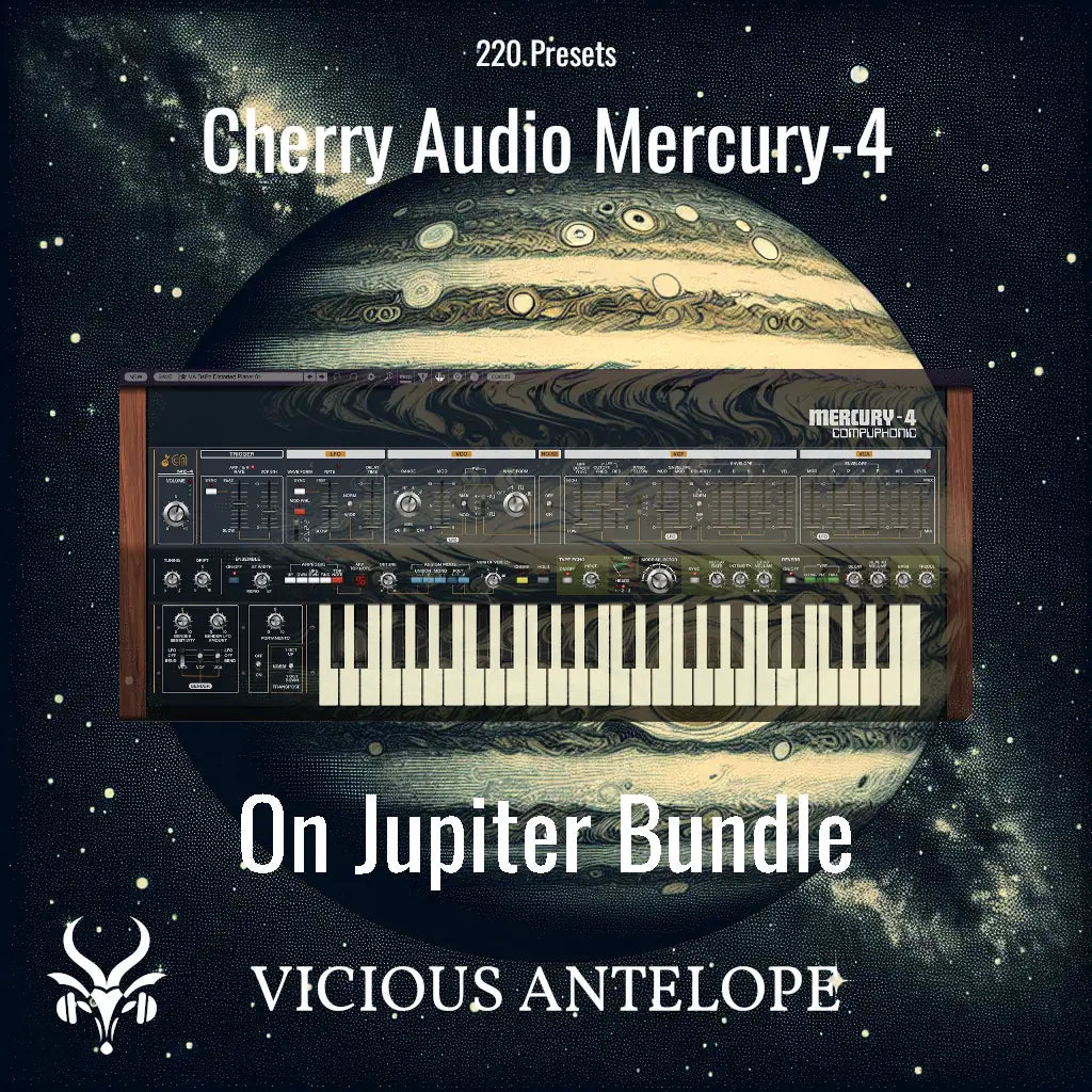 On Jupiter Bundle preset pack cover artwork for Cherry Audio – Vicious Antelope
