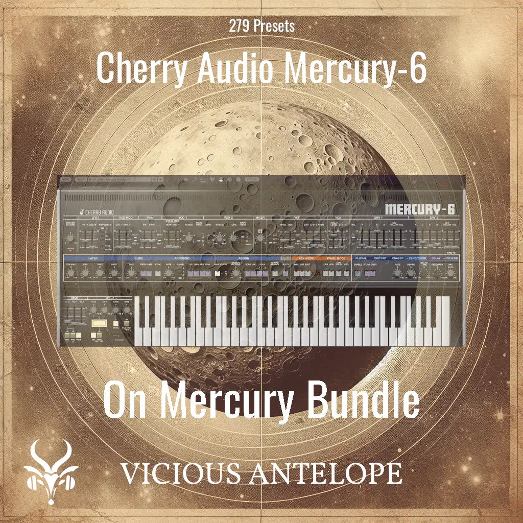 On Mercury Bundle preset pack cover artwork for Cherry Audio – Vicious Antelope