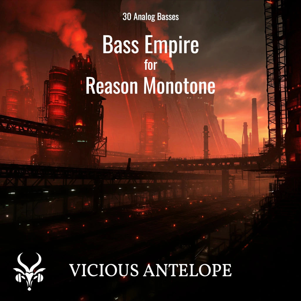 Bass Empire preset pack cover artwork for Reason Refill – Vicious Antelope