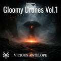 Gloomy Drones Vol.1 cinematic synth drone sample pack artwork with dark atmospheric design