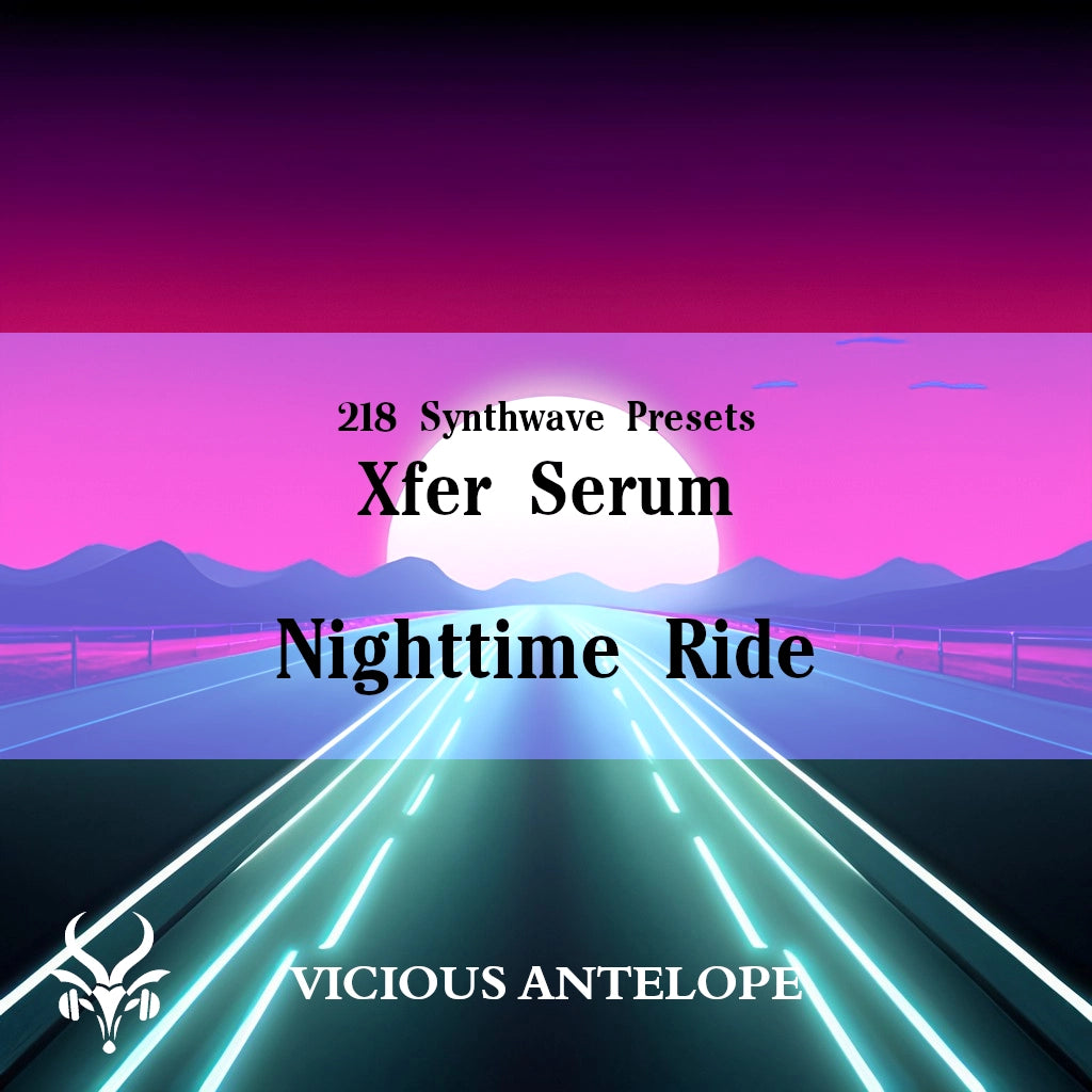 Nighttime Ride preset pack cover artwork for Serum 2 – Vicious Antelope