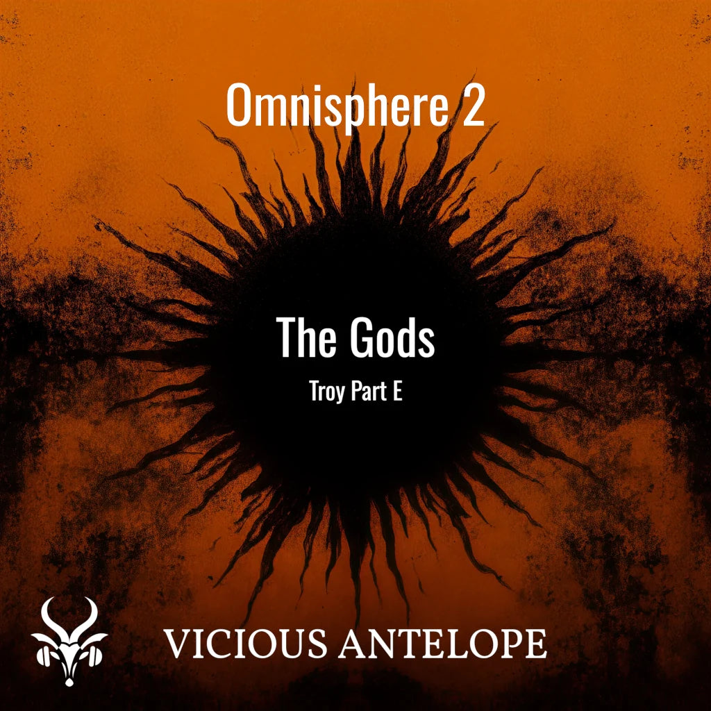 Troy E- The Gods preset library cover artwork for Omnisphere 3 – Vicious Antelope