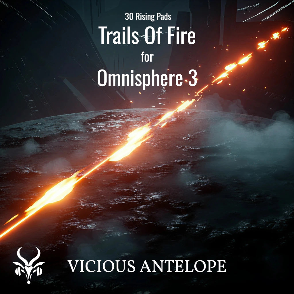 Trails Of Fire preset library cover artwork for Omnisphere 3 – Vicious Antelope