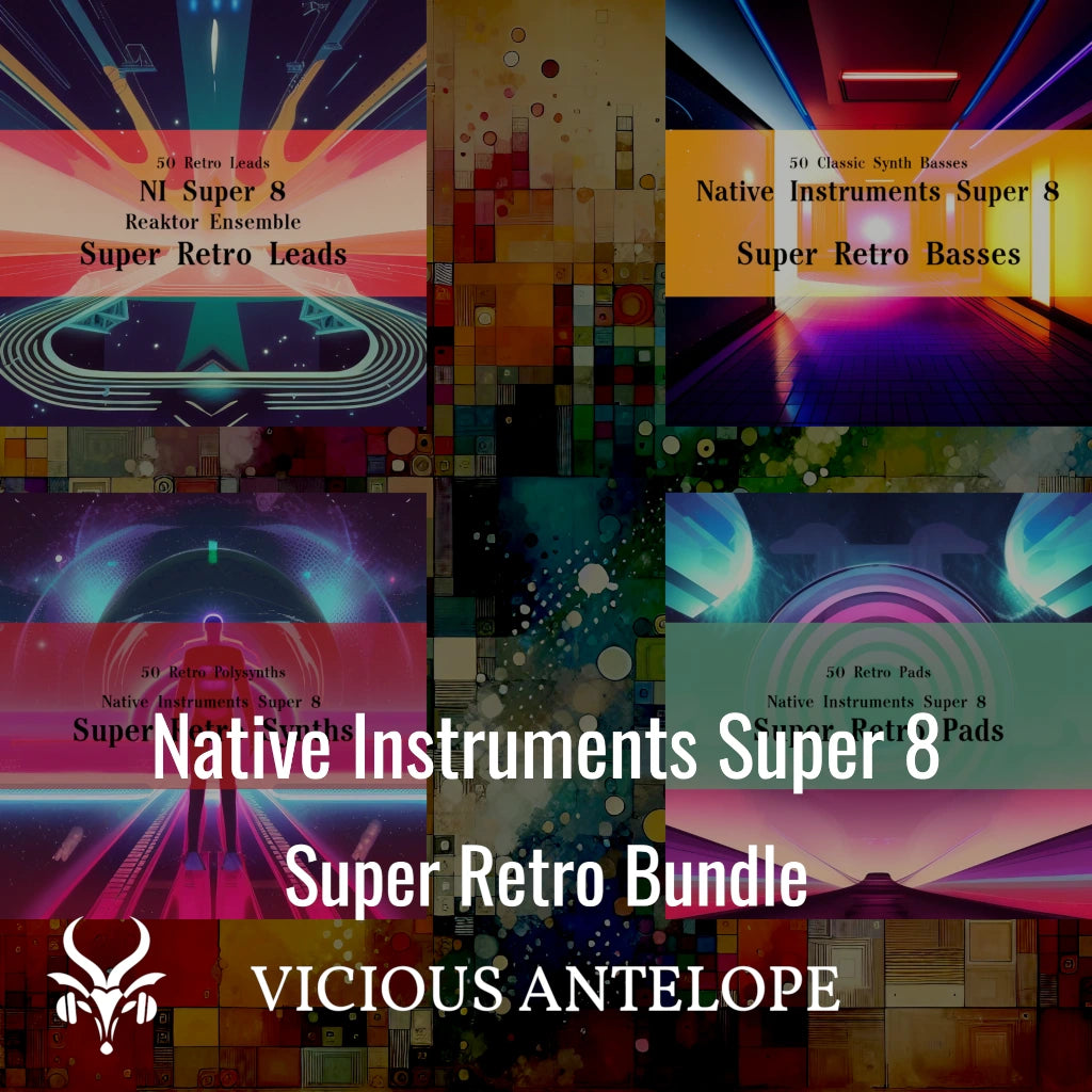 Super Retro Bundle preset pack cover artwork for Native Instruments Super 8 – Vicious Antelope