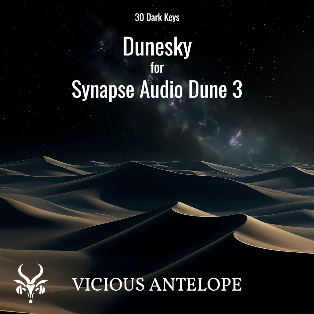 Dunesky preset library cover artwork for Dune 3 – Vicious Antelope