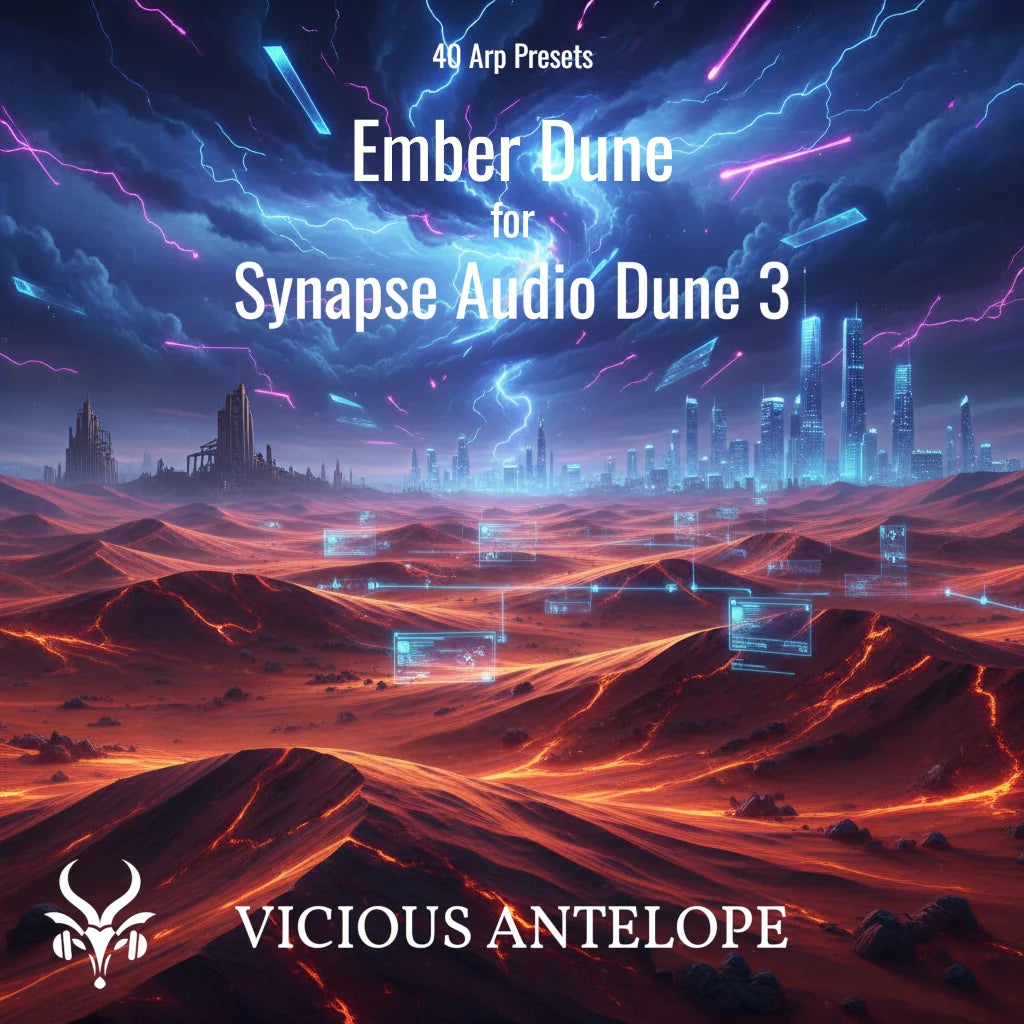 Ember Dune preset library cover artwork for Dune 3 – Vicious Antelope