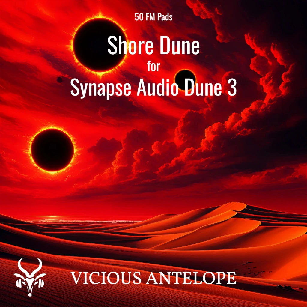 Shore Dune preset library cover artwork for Dune 3 – Vicious Antelope