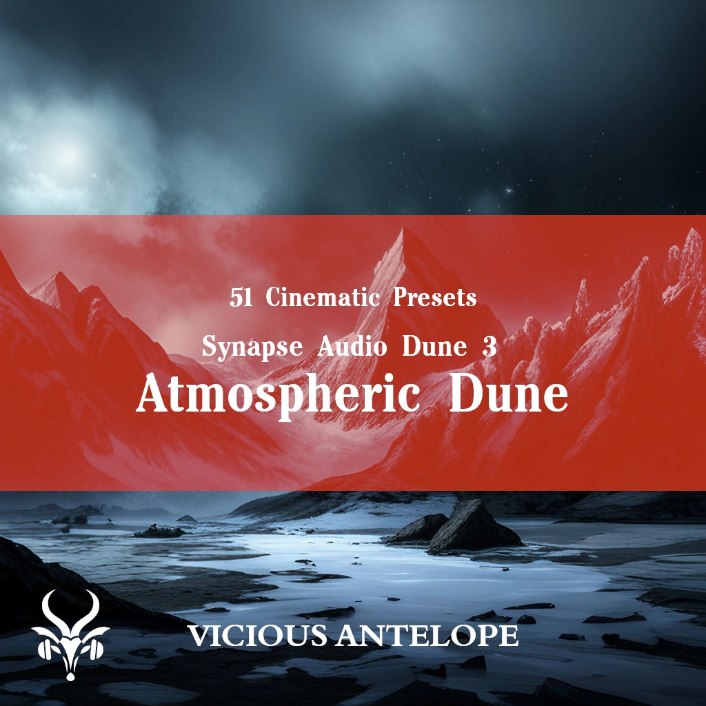 Atmospheric Dune preset library cover artwork for Dune 3 – Vicious Antelope