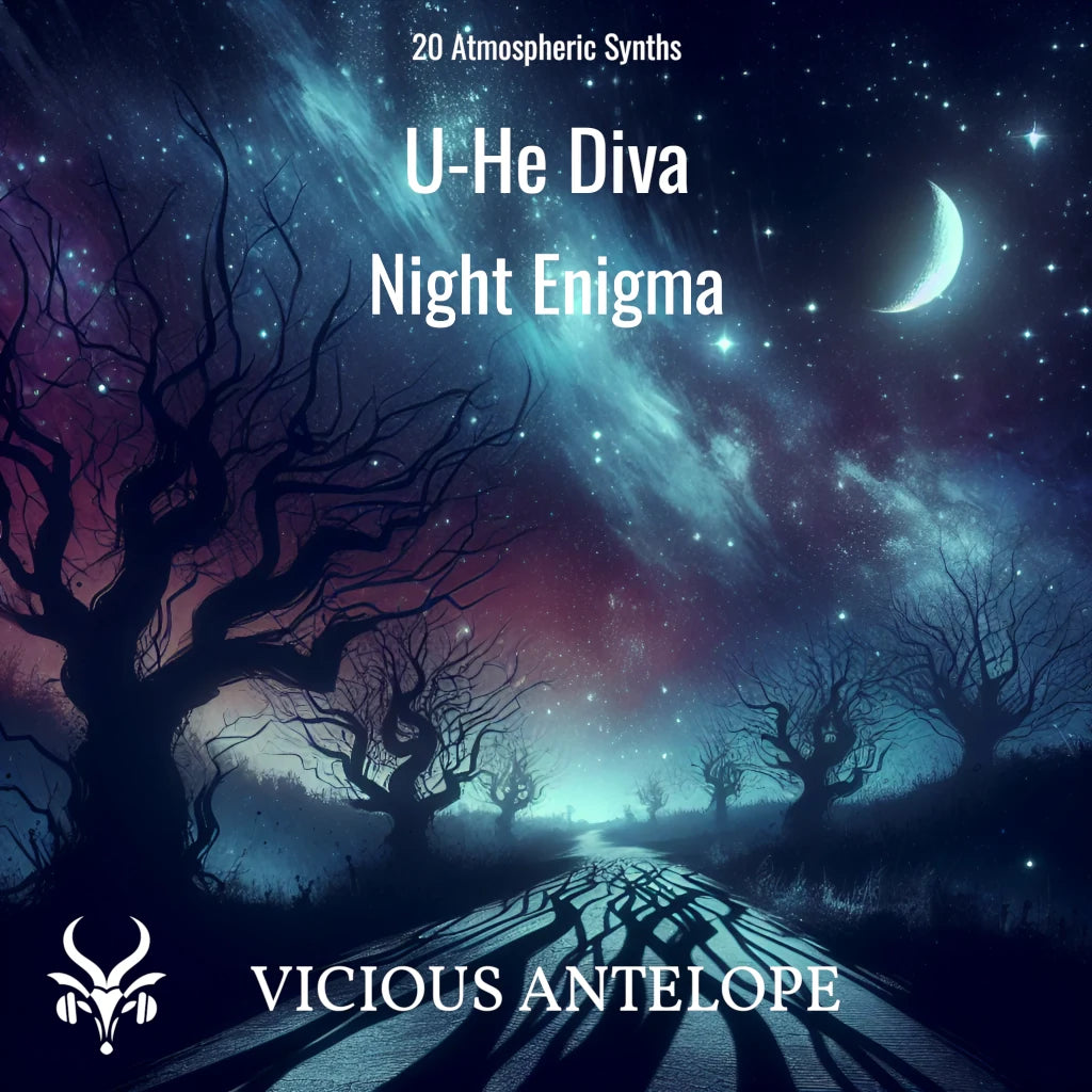 Night Enigma preset pack cover artwork for U-He Diva – Vicious Antelope