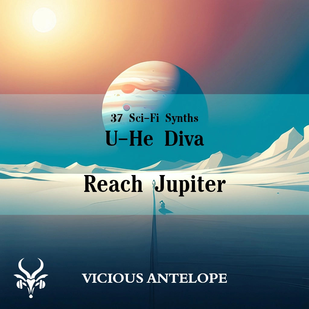 Reach Jupiter preset pack cover artwork for U-He Diva – Vicious Antelope