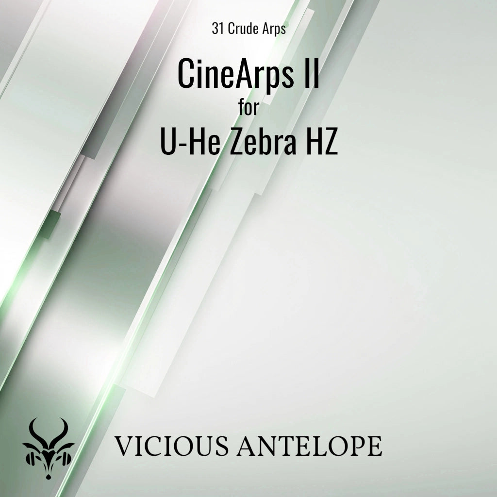 Cine Arps II preset pack cover artwork for U-He Zebra– Vicious Antelope