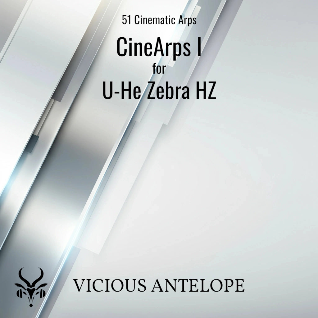 CineArps I preset pack cover artwork for U-He Zebra– Vicious Antelope