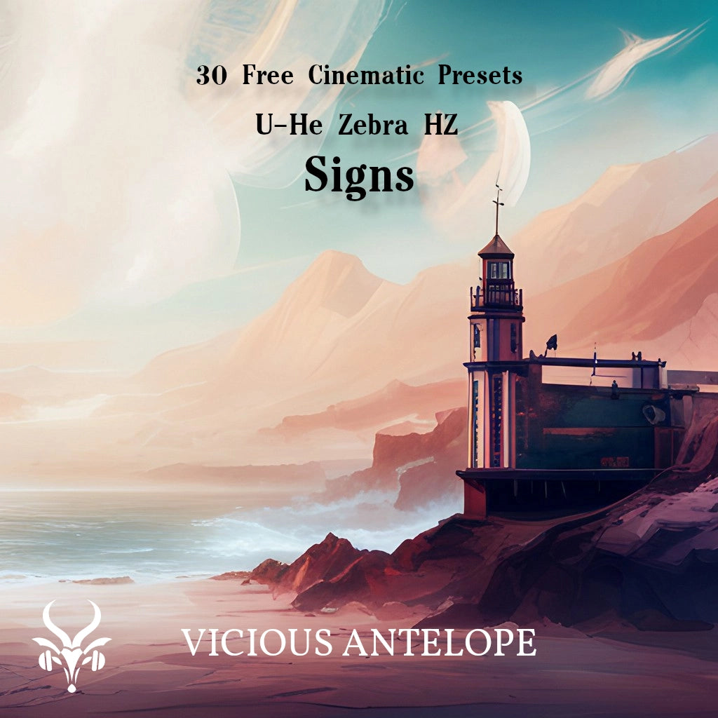 Signs preset pack cover artwork for U-He Zebra– Vicious Antelope
