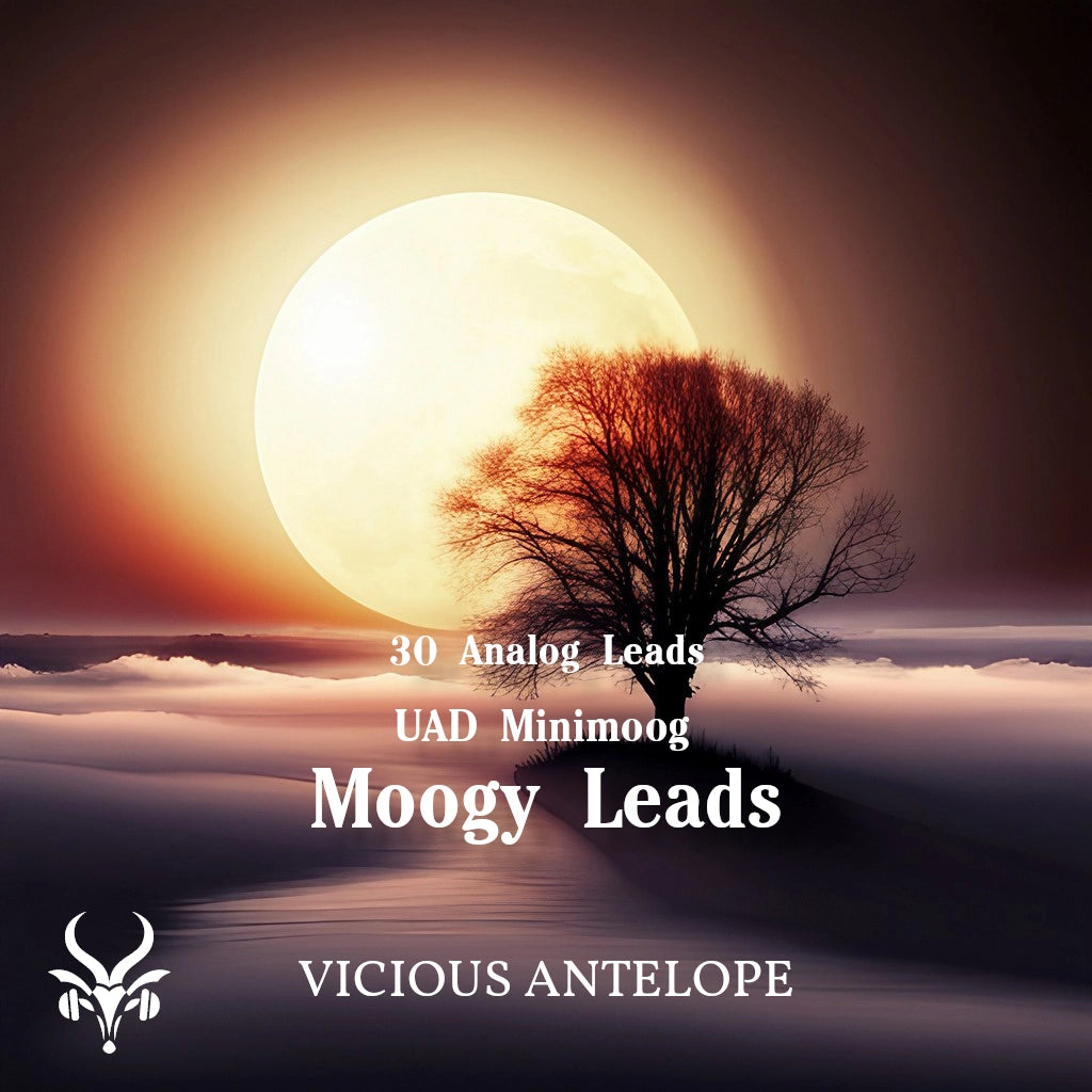 Moogy Leads preset pack cover artwork for Universal Audio Opal – Vicious Antelope