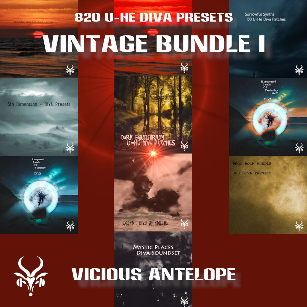 Vintage Bundle I preset pack cover artwork for U-He Diva – Vicious Antelope