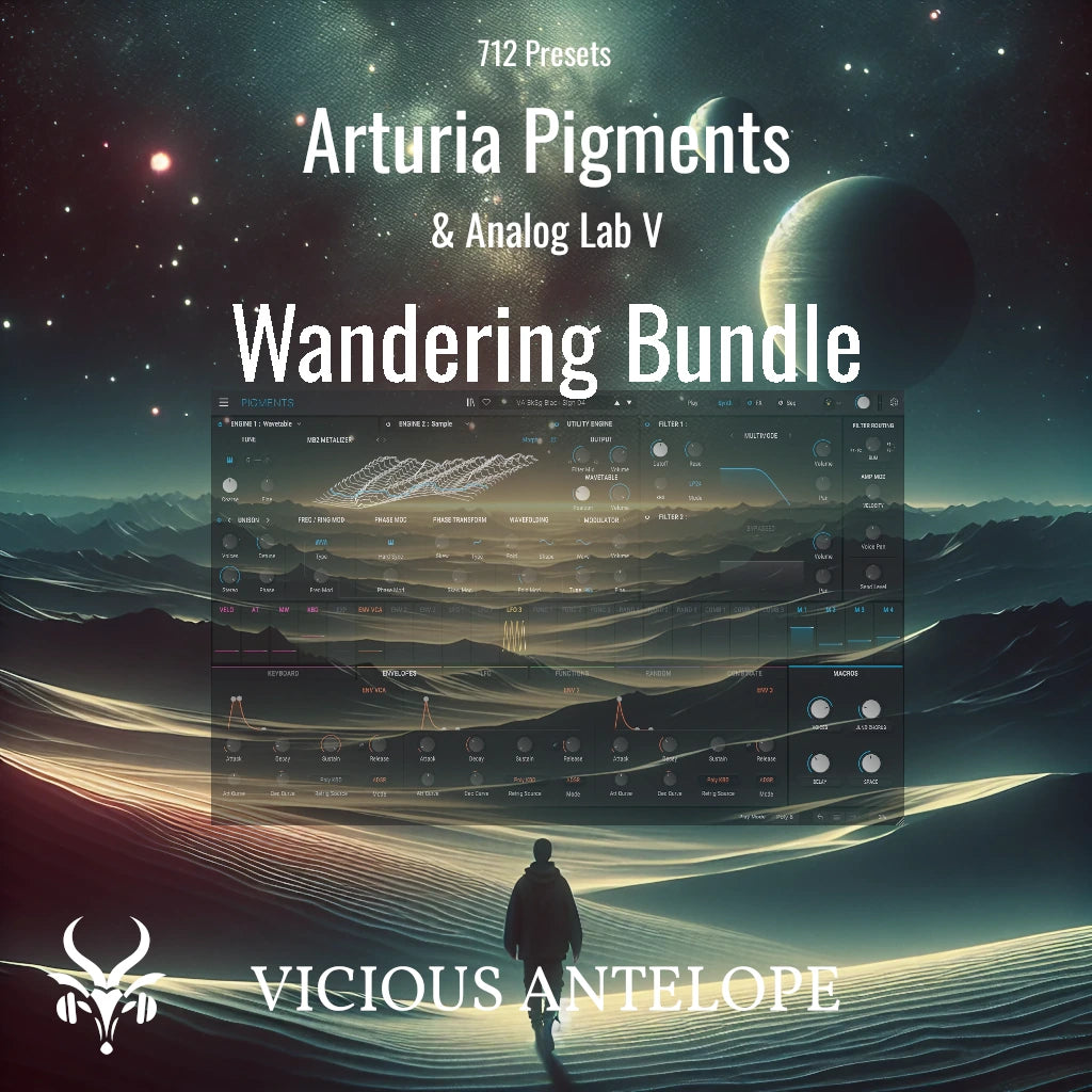 Wandering Bundle preset pack cover artwork for Arturia Pigments – Vicious Antelope